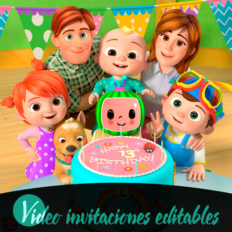 Feliz cumpleaños Cocomelon Invitación Tarjeta de: vector de stock (libre de  regalías) 2341160399